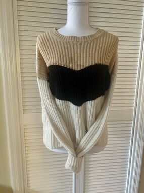 moon & madison Beige, Black & Cream Ribbed Colorblock Cropped Crew Sweater